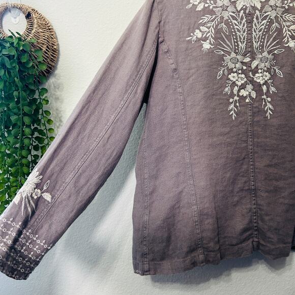 Johnny Was Workshop Oleander Linen Jacket Grey Safari Embroidered Women Medium - Picture 14 of 16